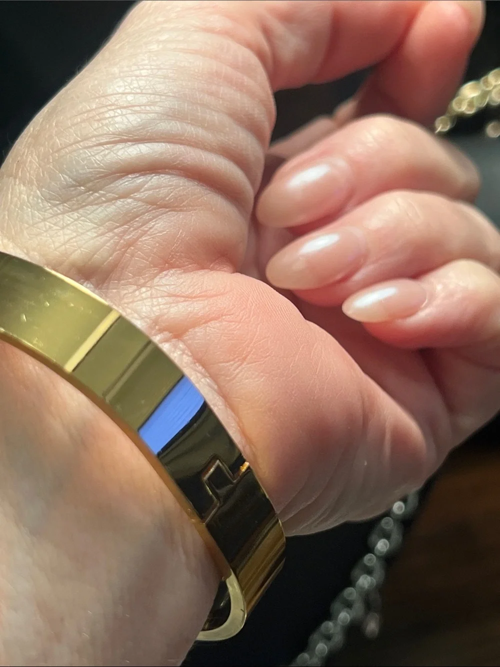 Up Cycled Brown Monogram Bangle with Gold Accent